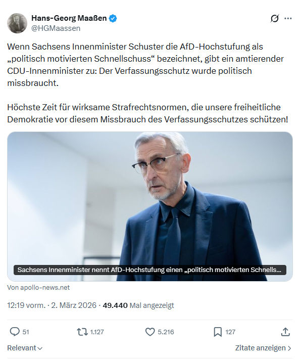 Hans-Georg Maaßen: Wenn Sachsens Innenminister Schuster...