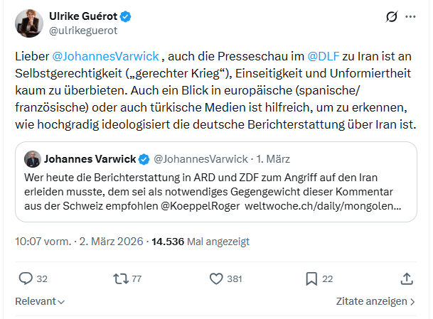 Ulrike Guérot: Lieber  @JohannesVarwick...