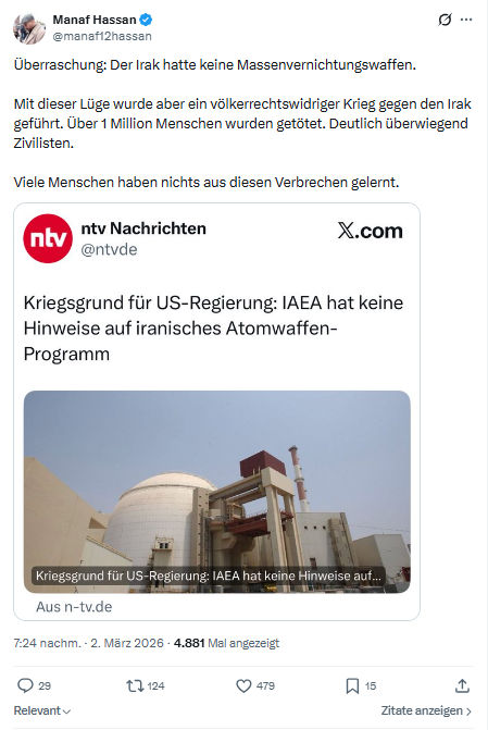 Manaf Hassan: Überraschung: Der Irak hatte keine Massenvernichtungswaffen...