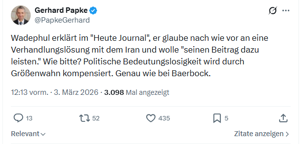 Gerhard Papke: Wadephul erklärt im "Heute Journal"...