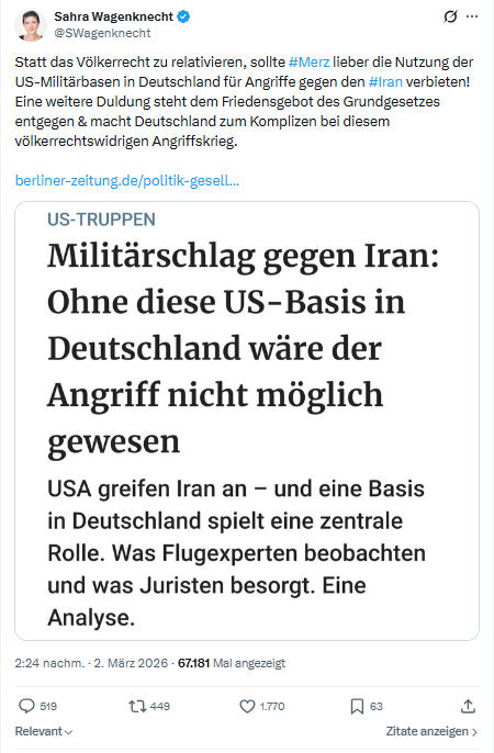 Sahra Wagenknecht: Statt das Völkerrecht zu relativieren...