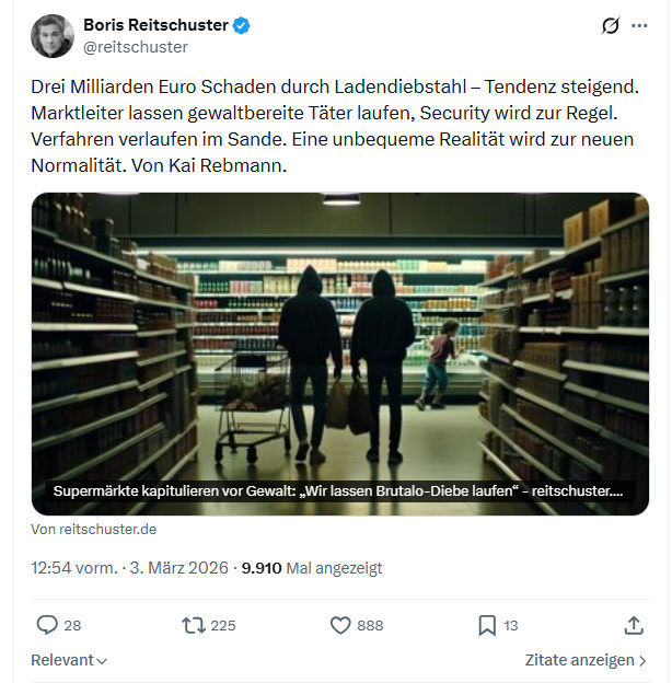 Boris Reitschuster: Drei Milliarden Euro Schaden durch Ladendiebstahl...
