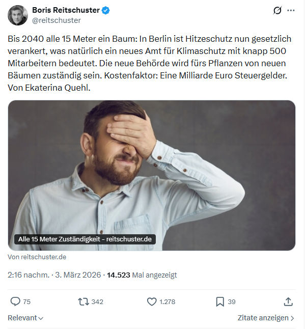 Boris Reitschuster: Bis 2040 alle 15 Meter ein Baum...