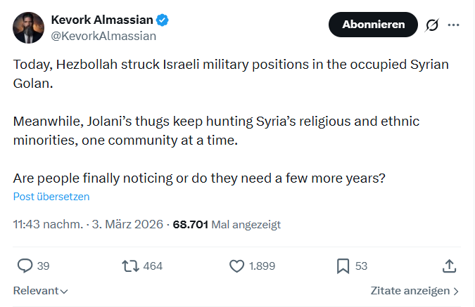 Kevork Almassian: Today, Hezbollah struck Israeli military positions...
