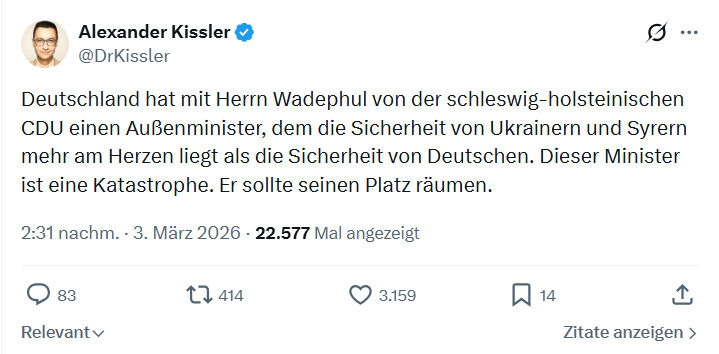 Alexander Kissler: Deutschland hat mit Herrn Wadephul...