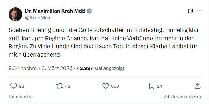 Maximilian Krah: Soeben Briefing durch die Golf-Botschafter im Bundestag...