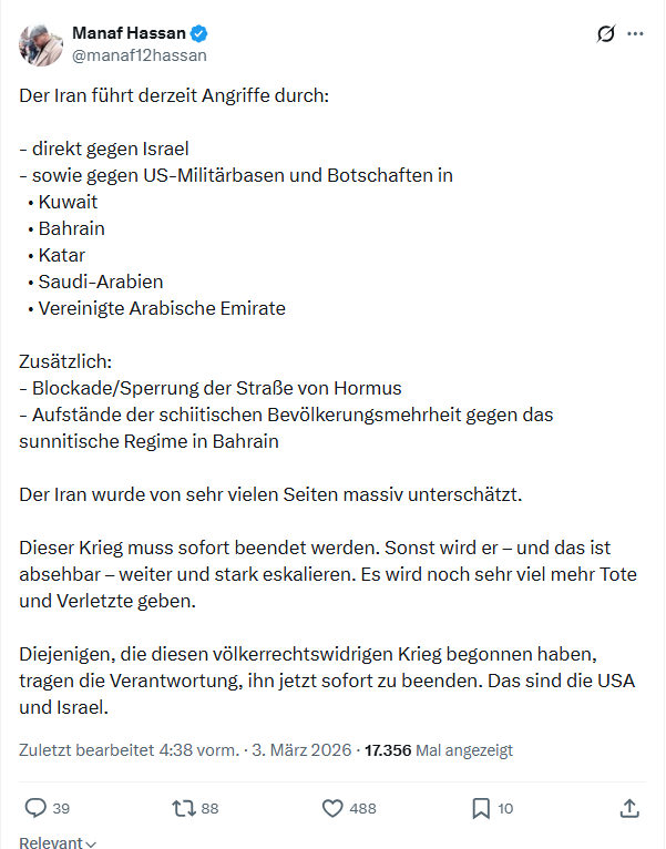 Manaf Hassan: Der Iran führt derzeit Angriffe durch...