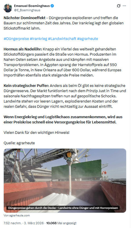 Emanuel Boeminghaus: Nächster Dominoeffekt - Düngerpreise explodieren...