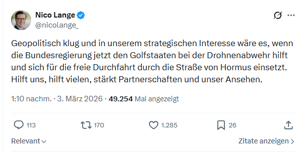 Nico Lange: Geopolitisch klug und in unserem...