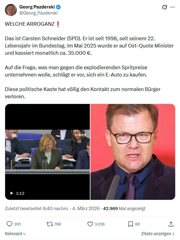 Georg Pazderski: WELCHE ARROGANZ...