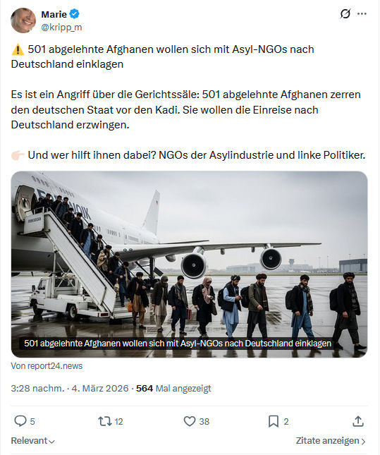 Marie kripp: 501 abgelehnte Afghanen wollen sich mit Asyl-NGOs...