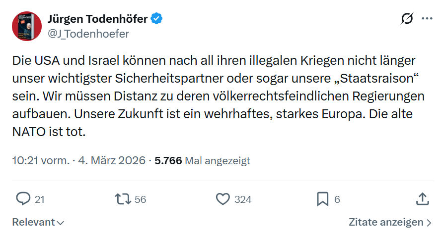 Jürgen Todenhöfer: Die USA und Israel können nach all ihren illegalen...