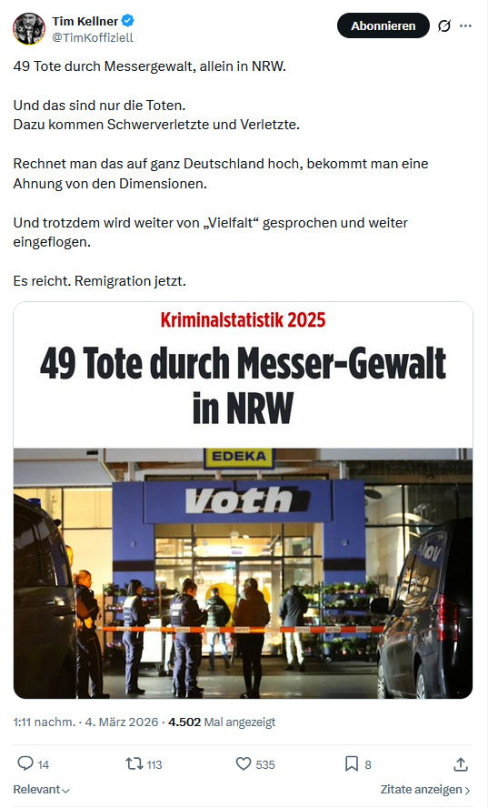 Tim Kellner: 49 Tote durch Messergewalt...