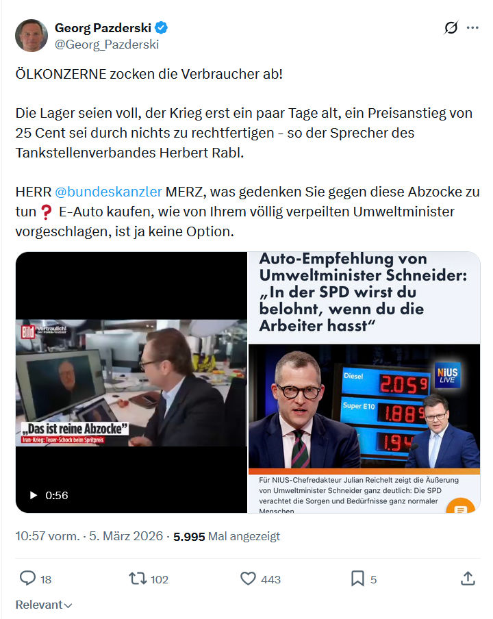 Georg Pazderski: ÖLKONZERNE zocken die Verbraucher ab...