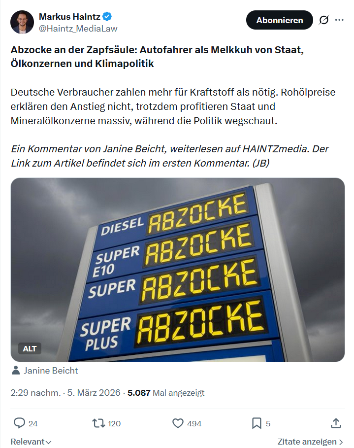 Markus Haintz: Abzocke an der Zapfsäule...