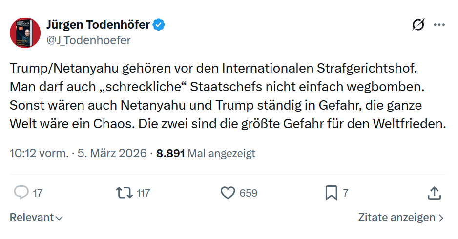 Jürgen Todenhöfer: Trump/Netanyahu gehören vor den Internationalen Strafgerichtshof...