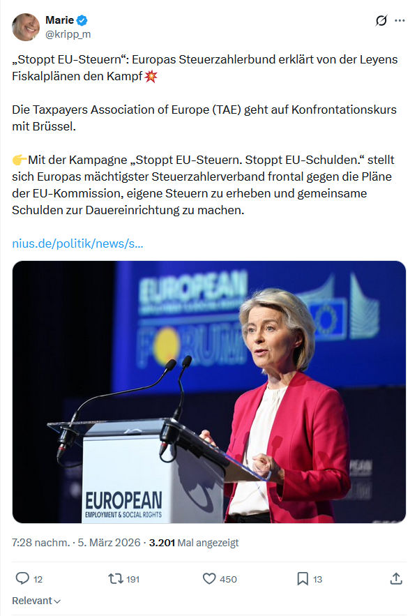Marie kripp: „Stoppt EU-Steuern“...