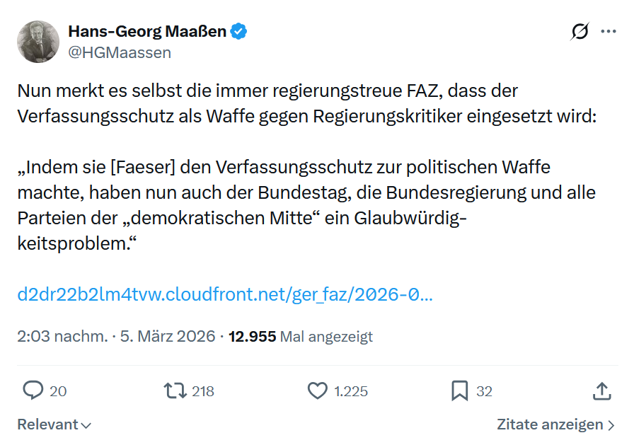 Hans-Georg Maaßen: Nun merkt es selbst die immer...