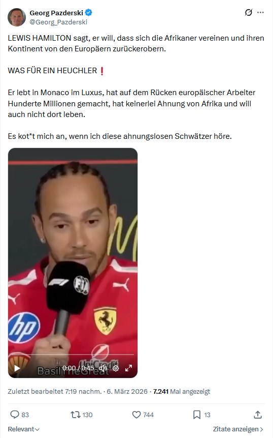 Georg Pazderski: LEWIS HAMILTON sagt...