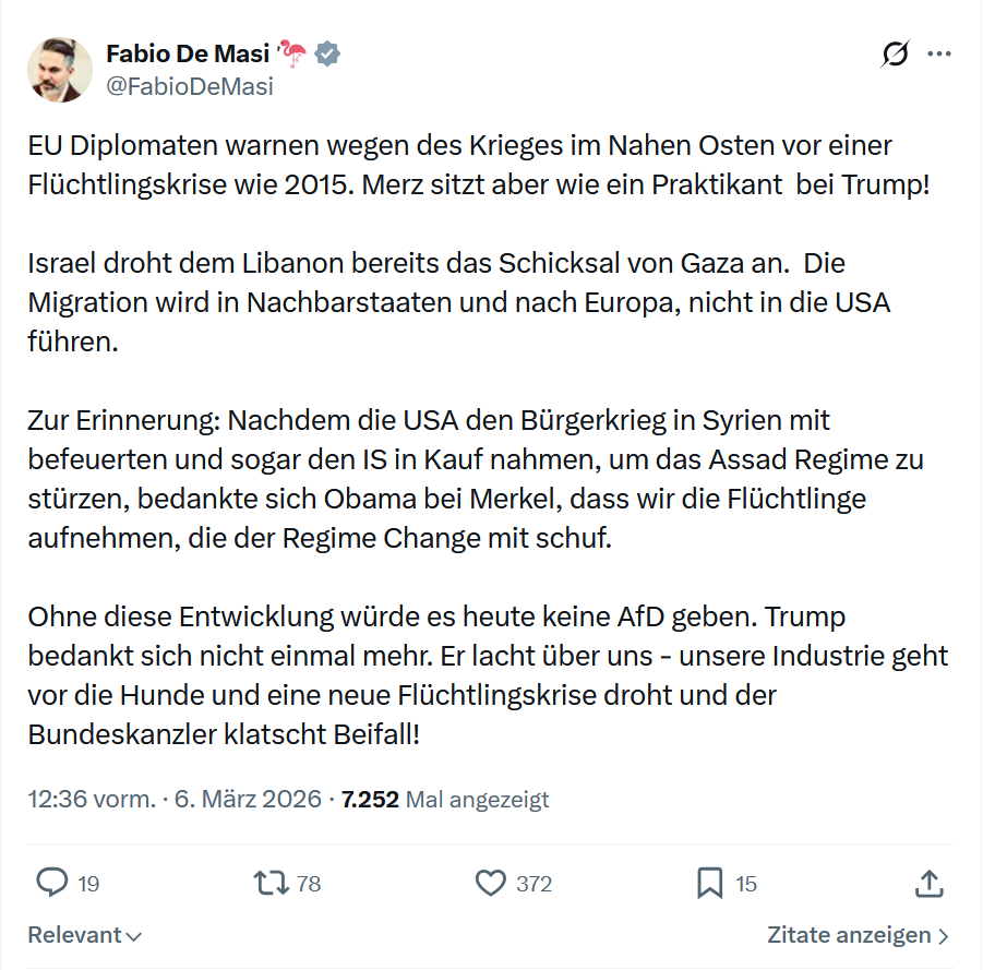 Fabio De Masi: EU Diplomaten warnen wegen des Krieges im Nahen Osten...