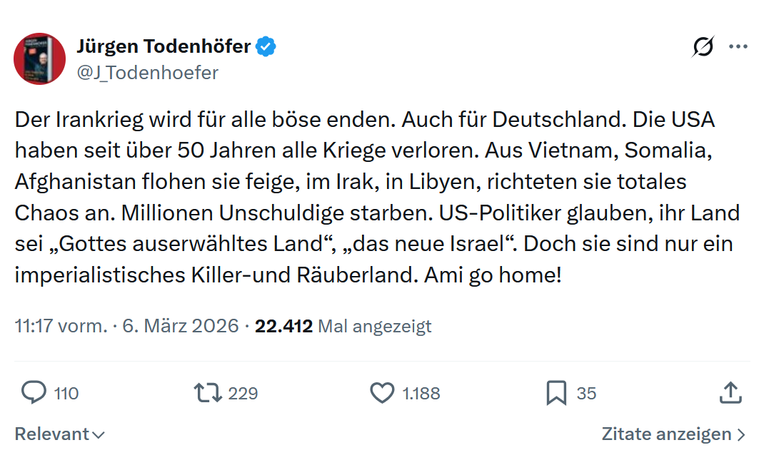 Jürgen Todenhöfer: Der Irankrieg wird für alle böse enden...