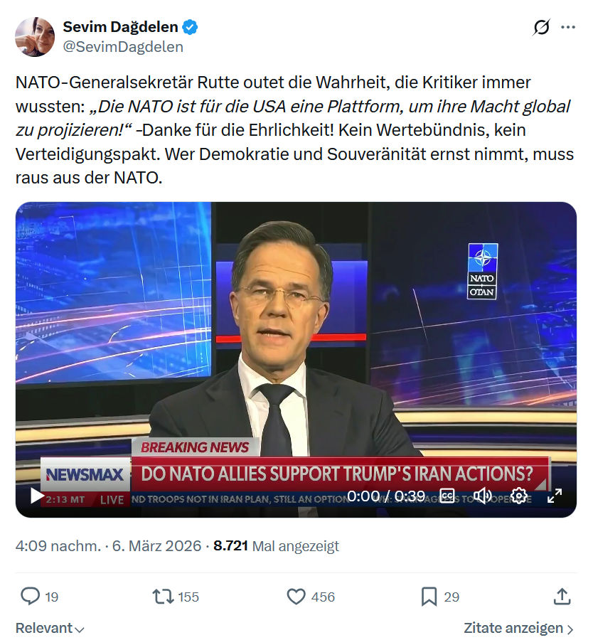 Sevim Dagdelen: NATO-Generalsekretär Rutte outet die Wahrheit...