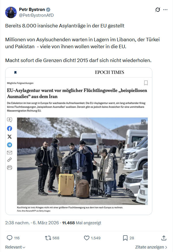 Petr Bystron: Bereits 8.000 iranische Asylanträge in der EU gestellt...
