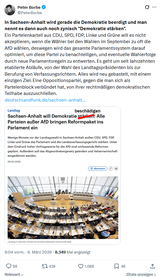 Peter Borbe: In Sachsen-Anhalt wird gerade die Demokratie...