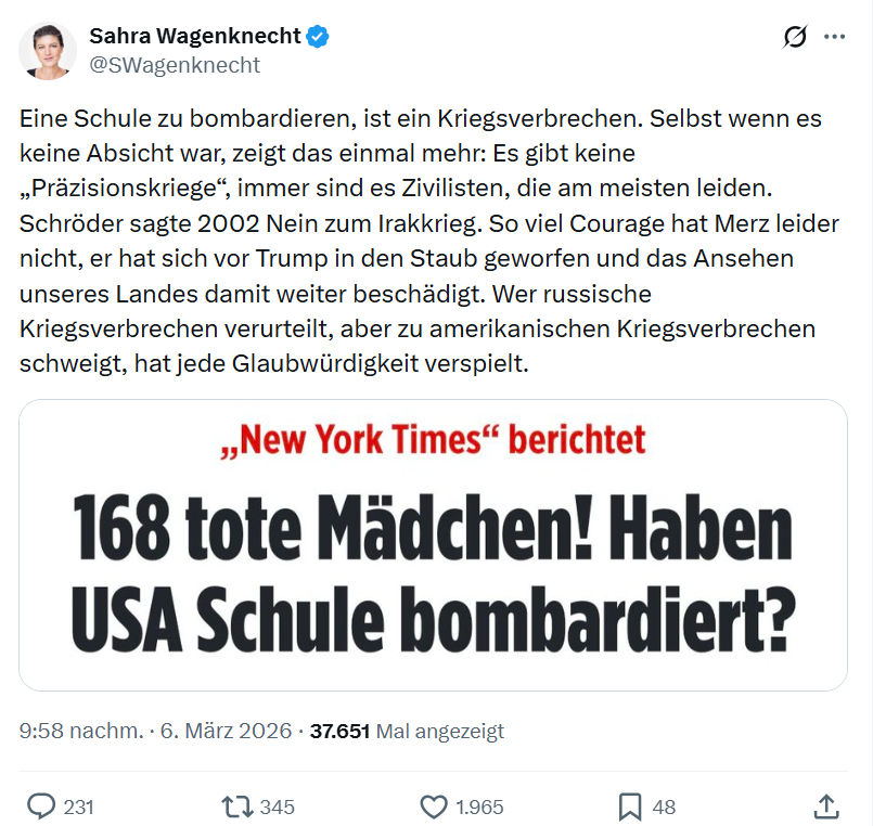 Sahra Wagenknecht: Eine Schule zu bombardieren...