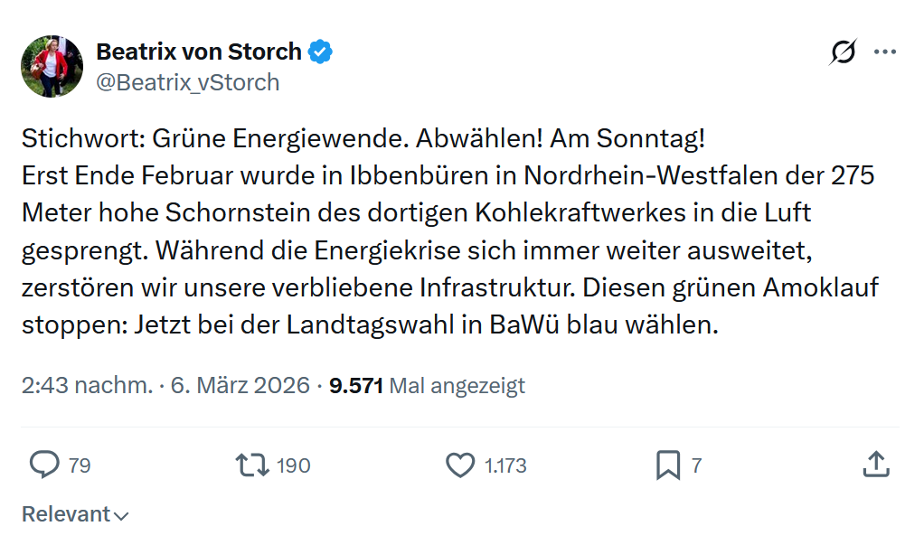 Beatrix von Storch: Stichwort: Grüne Energiewende...