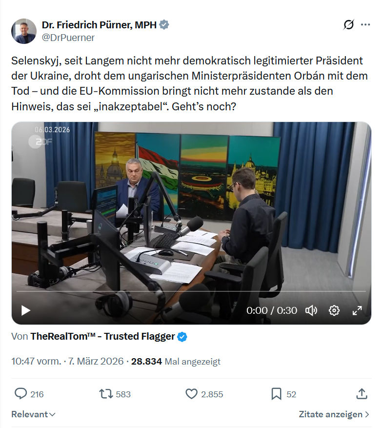 Friedrich Pürner: Selenskyj, seit Langem nicht mehr demokratisch legitimierter...
