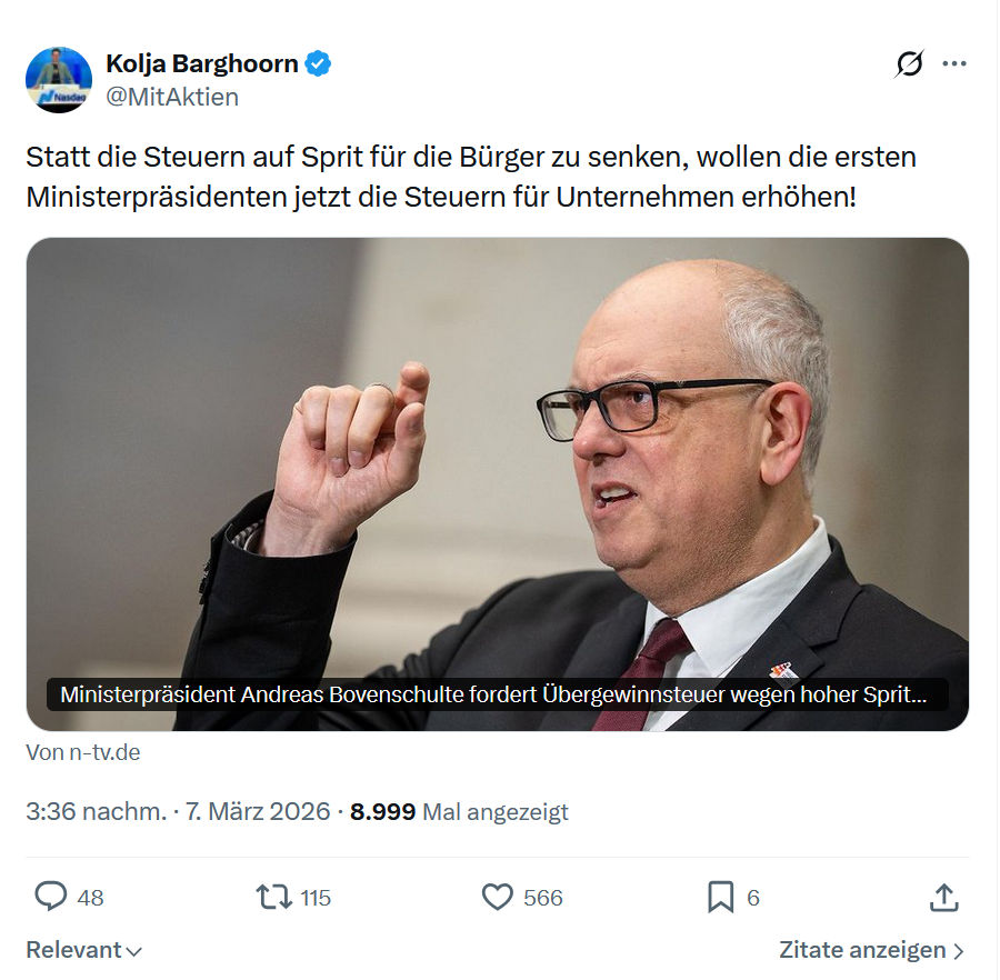 Kolja Barghoorn: Statt die Steuern auf Sprit für die Bürger...