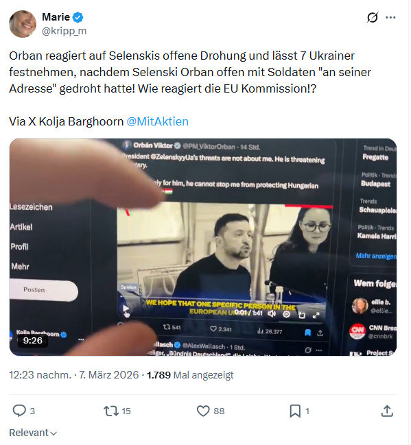 Marie kripp: Orban reagiert auf Selenskis offene Drohung...