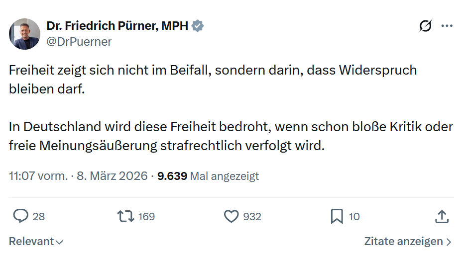 Friedrich Pürner: Freiheit zeigt sich nicht im Beifall...