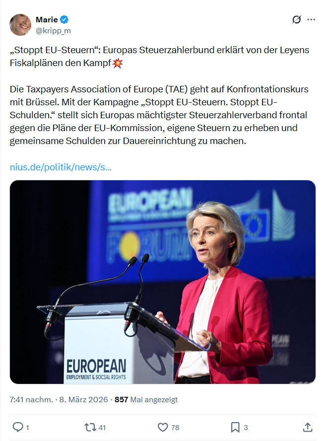 Marie kripp: „Stoppt EU-Steuern“...