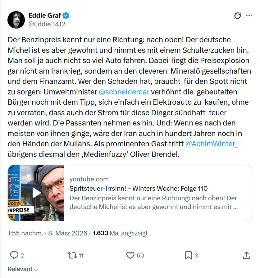 Eddie Graf: Der Benzinpreis kennt nur eine Richtung...