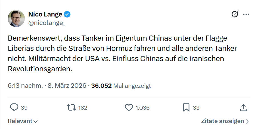 Nico Lange: Bemerkenswert, dass Tanker im Eigentum...