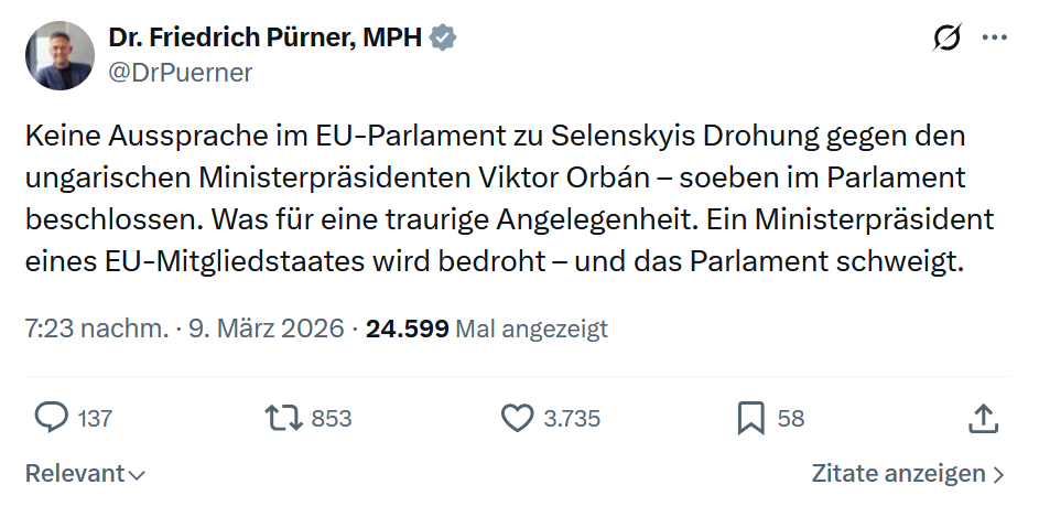 Friedrich Pürner: Keine Aussprache im EU-Parlament...