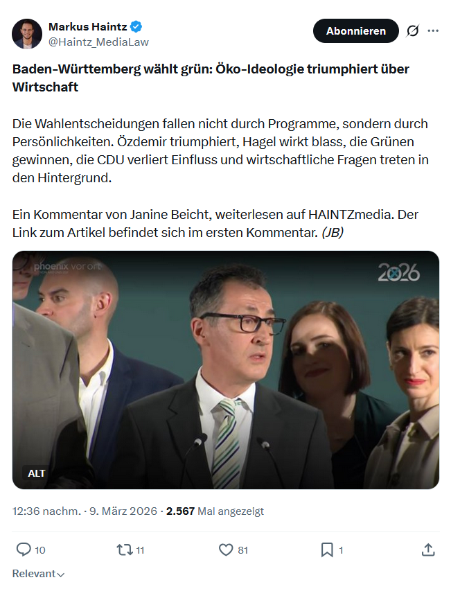 Markus Haintz: Baden-Württemberg wählt grün...