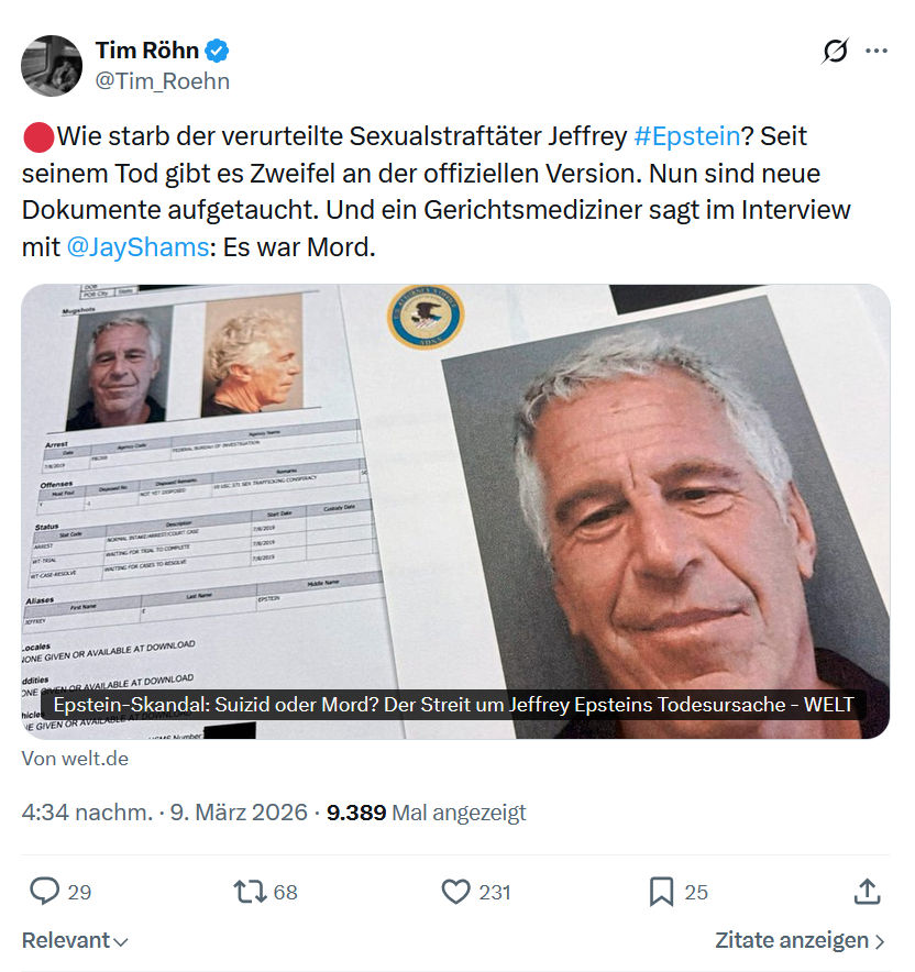 Tim Röhn: Wie starb der verurteilte Sexualstraftäter Jeffrey #Epstein...