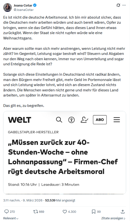 Joana Cotar: Es ist nicht die deutsche Arbeitsmoral...