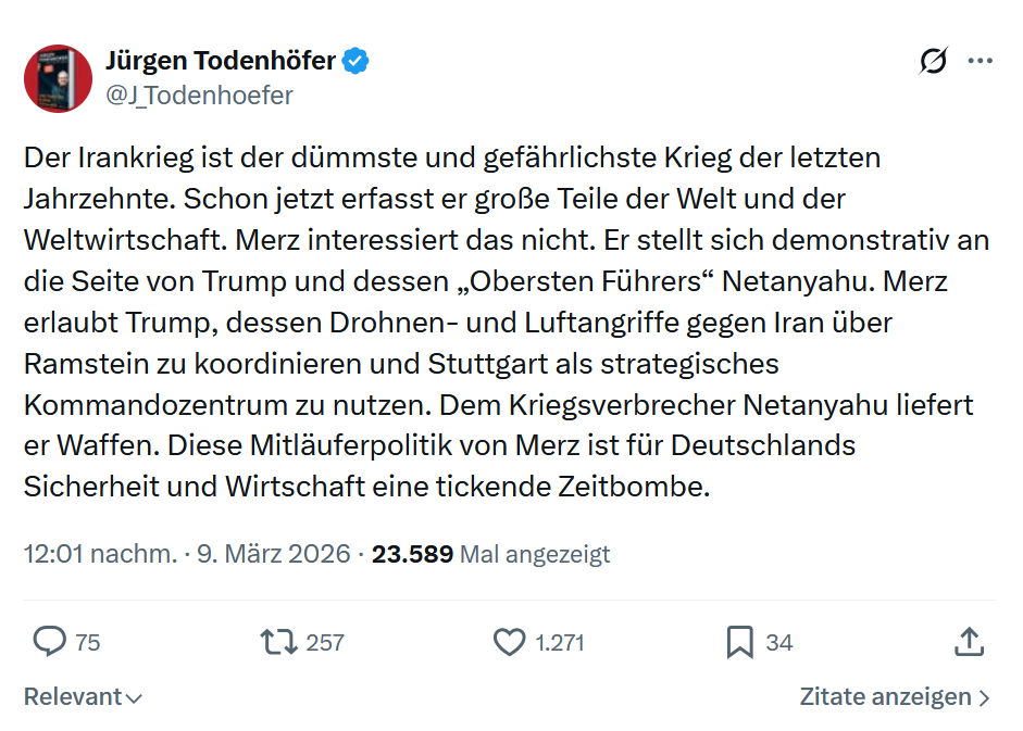 Jürgen Todenhöfer: Der Irankrieg ist der dümmste und gefährlichste...