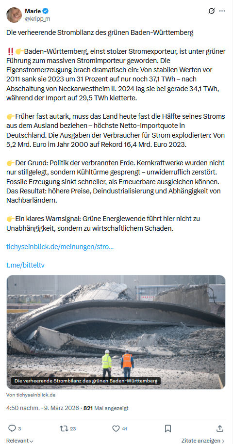 Marie kripp: Die verheerende Strombilanz...