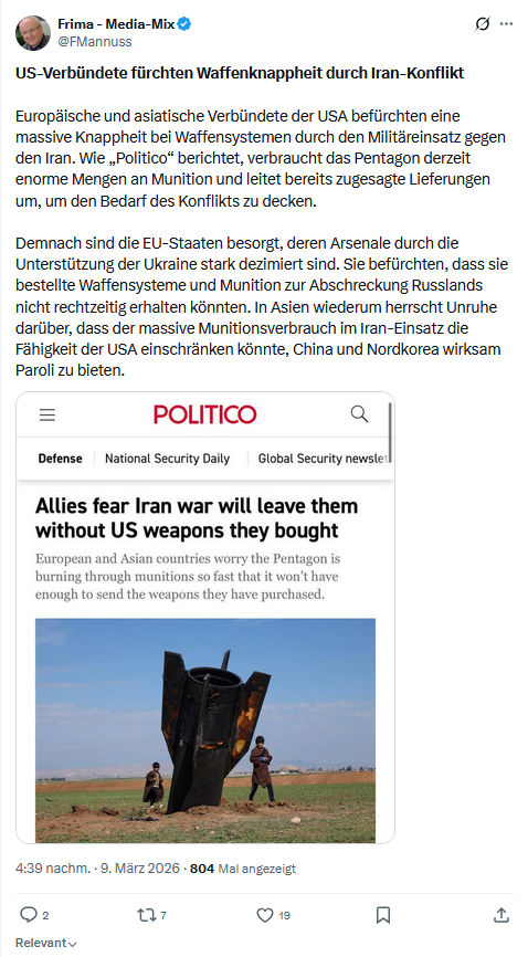 Friedrich Mannus: US-Verbündete fürchten Waffenknappheit durch Iran-Konflikt...