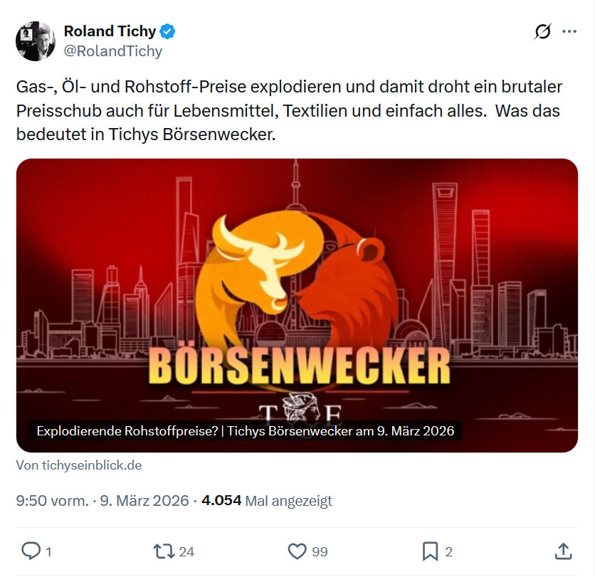 Roland Tichy: Gas-, Öl- und Rohstoff-Preise explodieren...