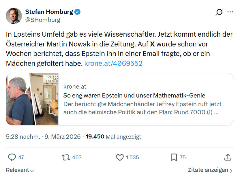 Stefan Homburg: In Epsteins Umfeld gab es viele Wissenschaftler...