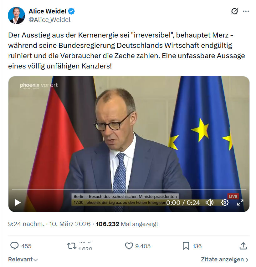 Alice Weidel: Der Ausstieg aus der Kernenergie...