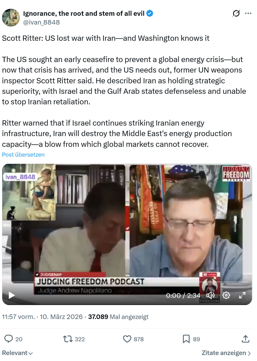 ivan Ignorance: Scott Ritter: US lost war with Iran…