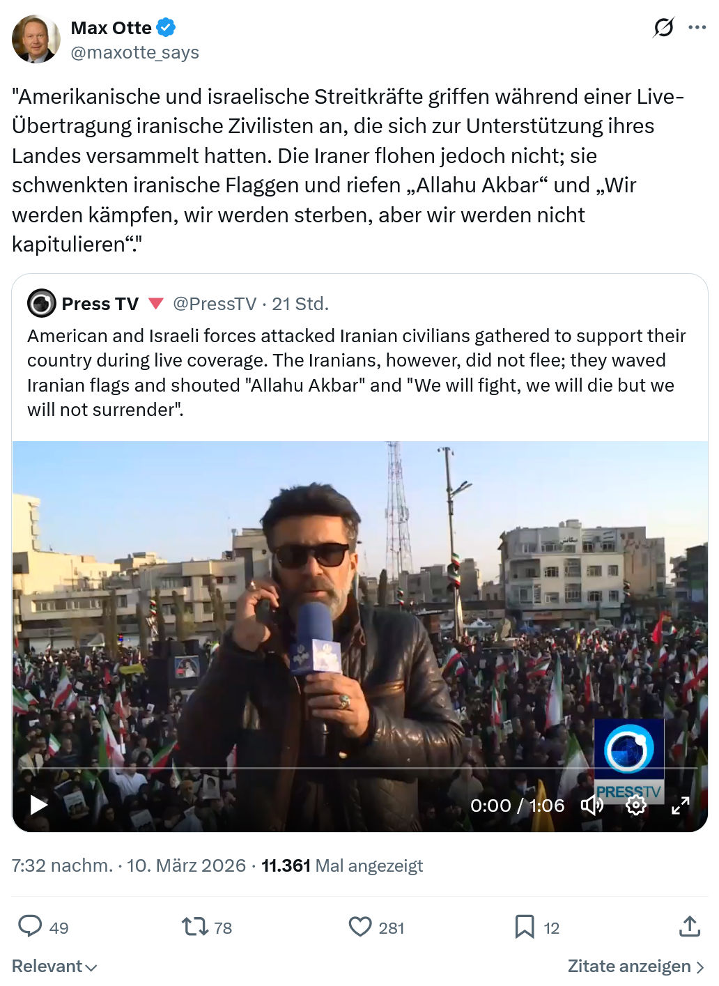 Max Otte: Amerikanische und israelische Streitkräfte griffen…