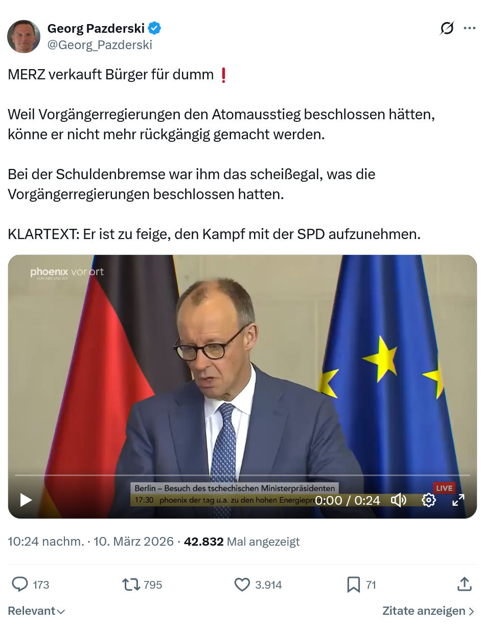 Georg Pazderski: MERZ verkauft Bürger für dumm…